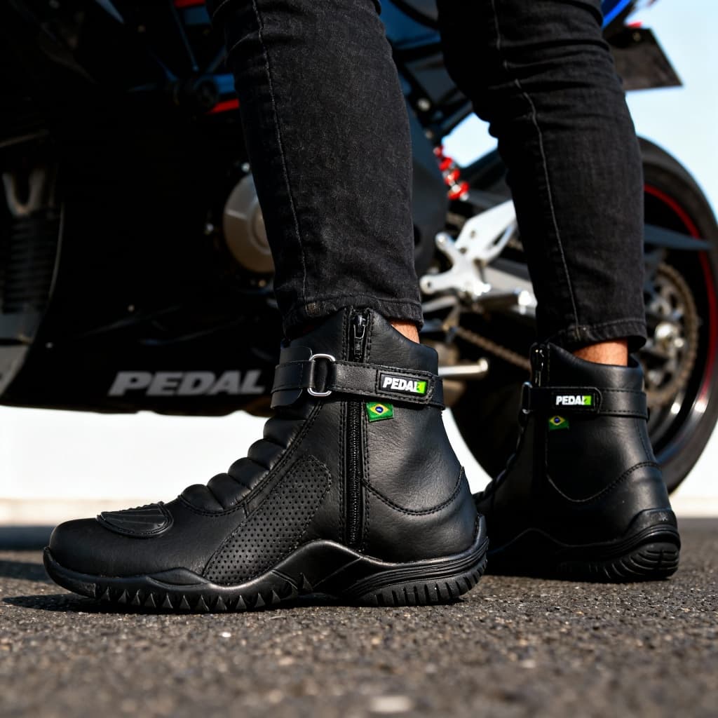 Tênis Bota Botinas Motociclistas Cano Curto Pedal2 Com Zíper Preto Barato