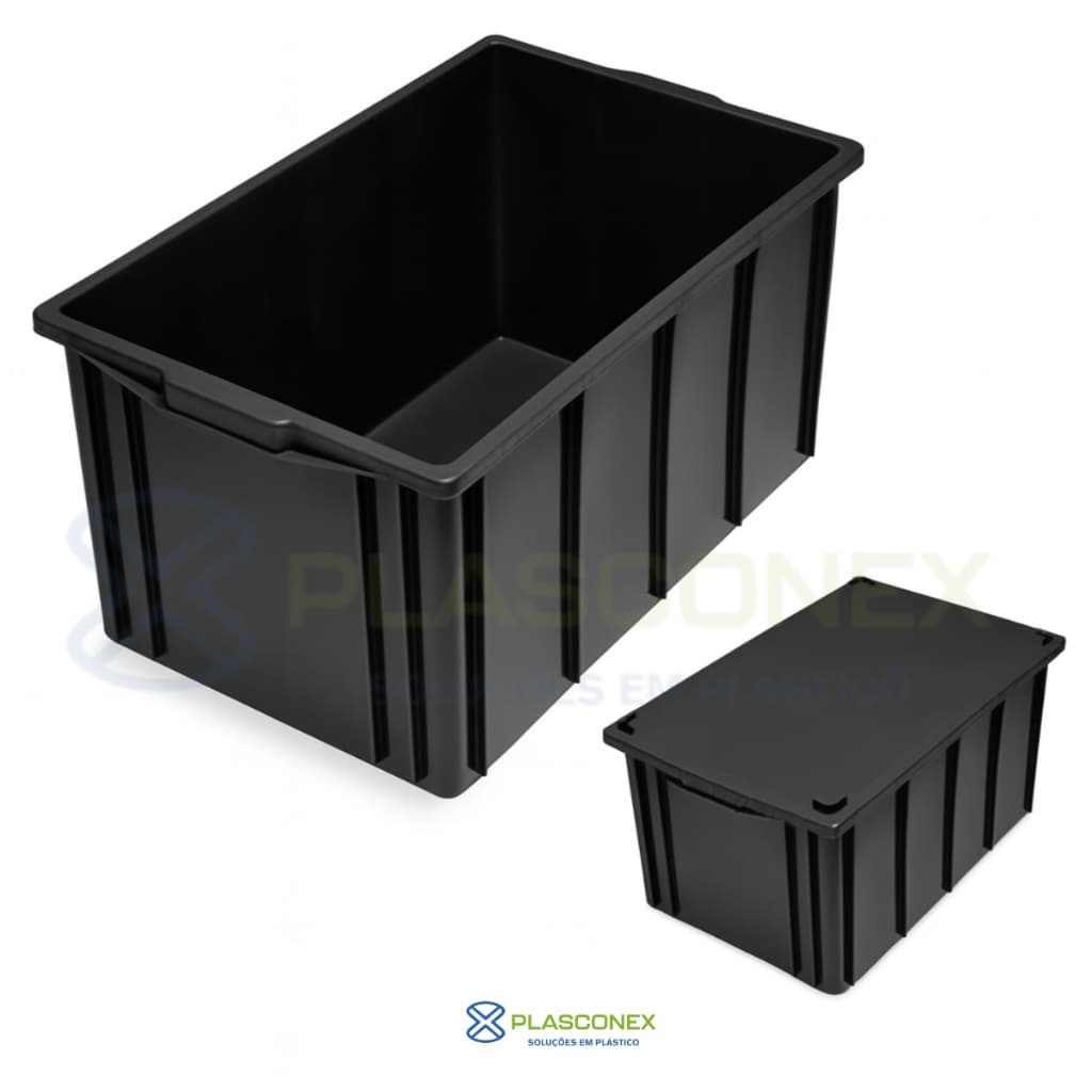 Caixa Organizadora 130 Litros com tampa Preto