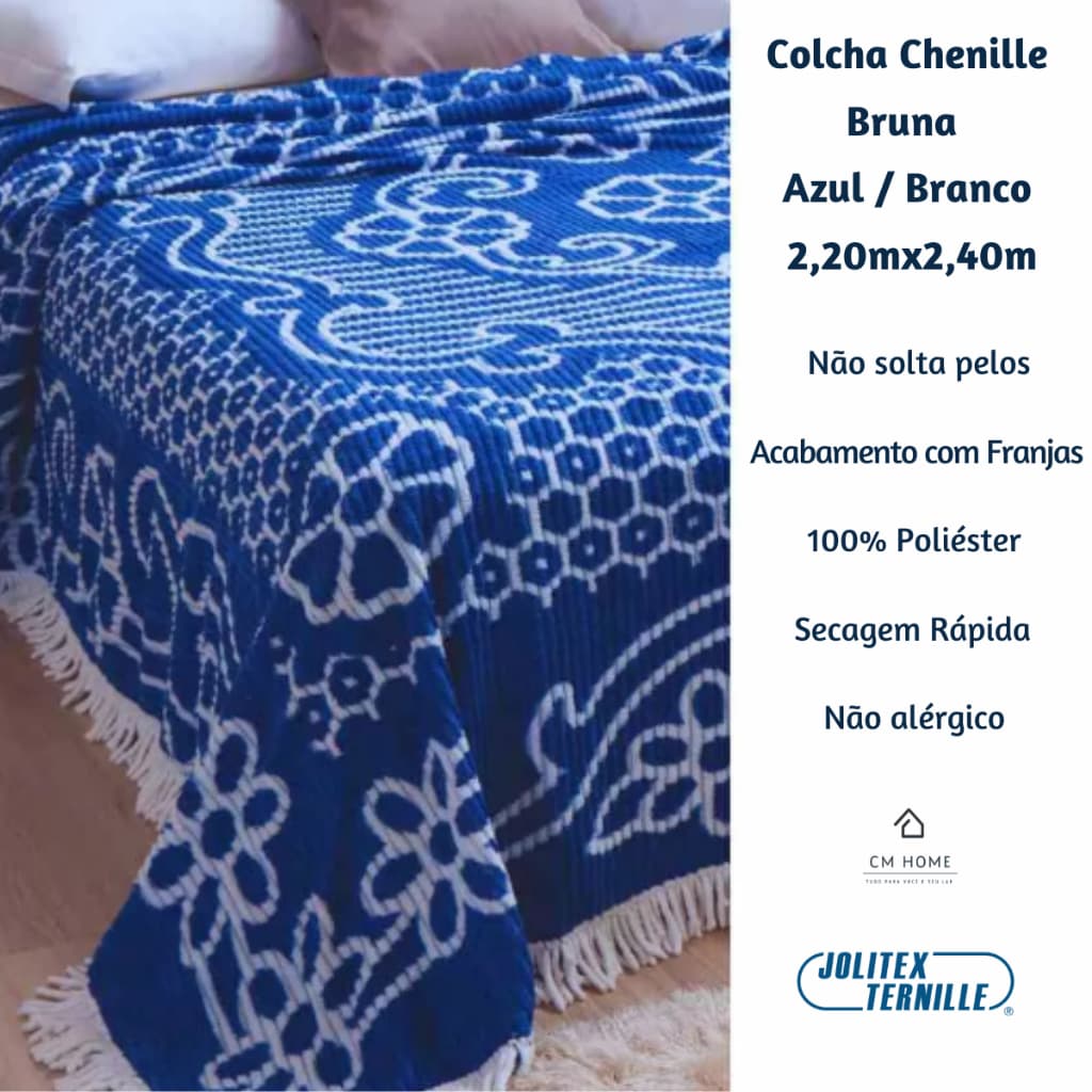 Colcha Chenille Canelada 2,20 x 2,40 + Franjas Branca - Não Alérgico - Não Solta Pelo - Sofisticado