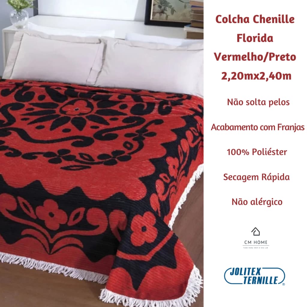 Colcha Chenille Canelada Florida 2,20 x 2,40m + Franjas Branca - Toque Suave - Não Solta Pelo