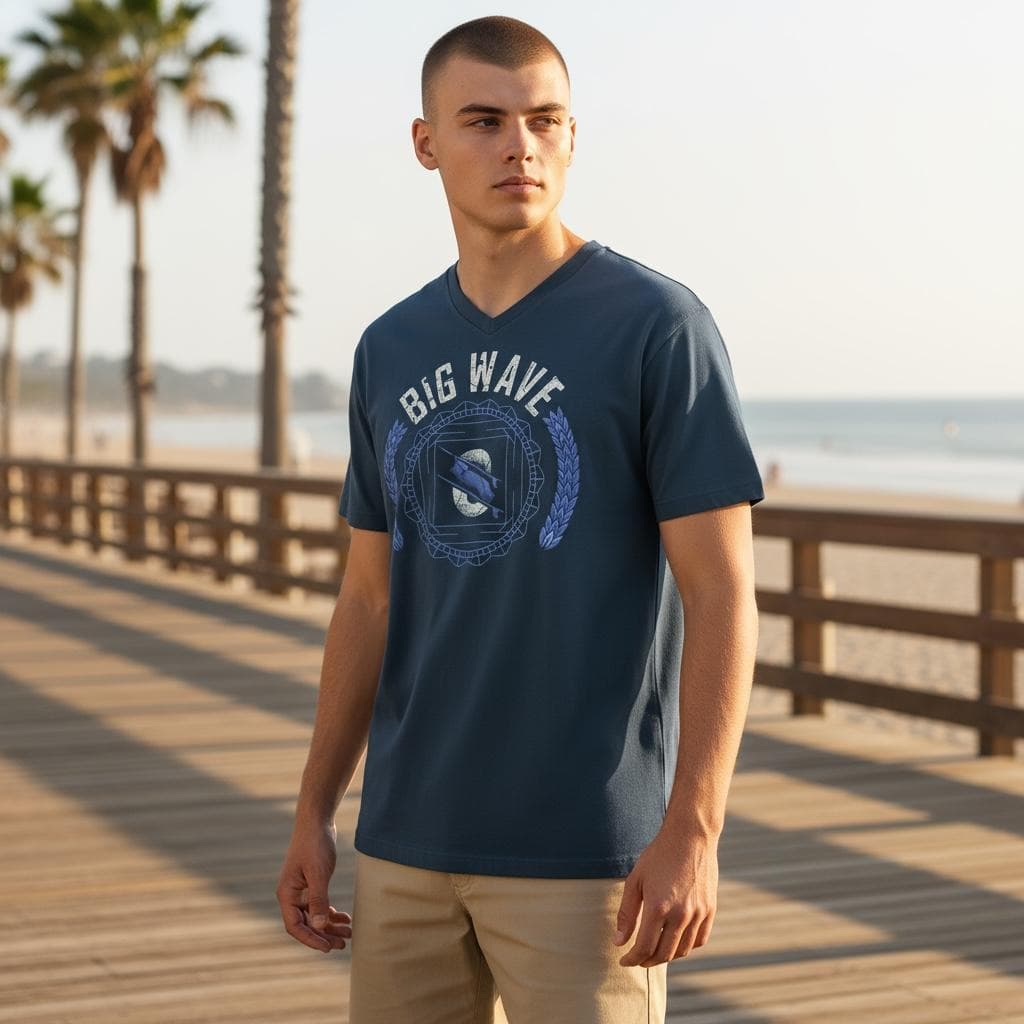 Camiseta Masculina Casual Gola V 100% Algodão Estampada Básica Leve e Confortável