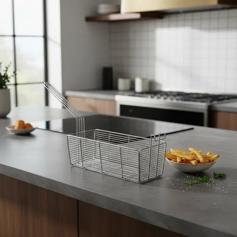 Cesto para fritura retangular 24x11x9 Aramado fritadeira água e Óleo