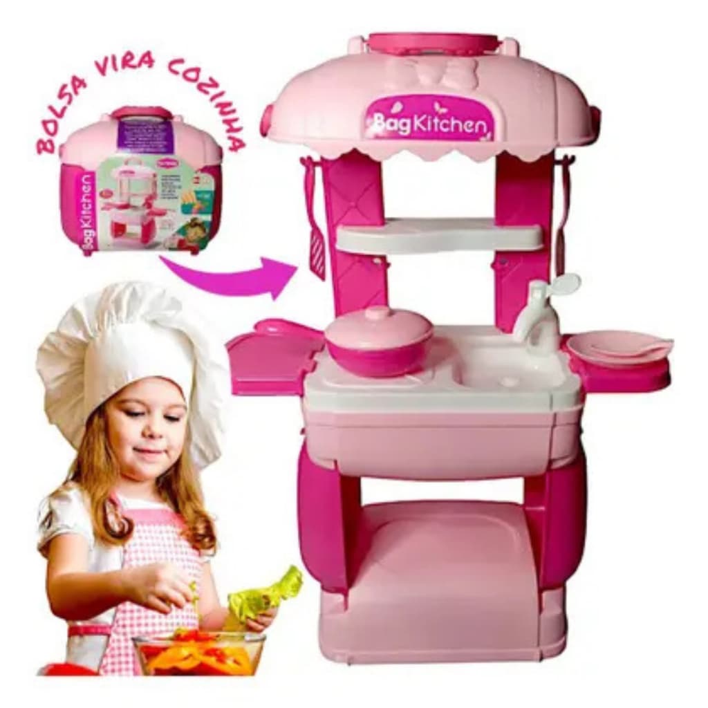 Cozinha infantil completa com acessórios 18 peças  - Kit Maleta Presente para meninas portátil