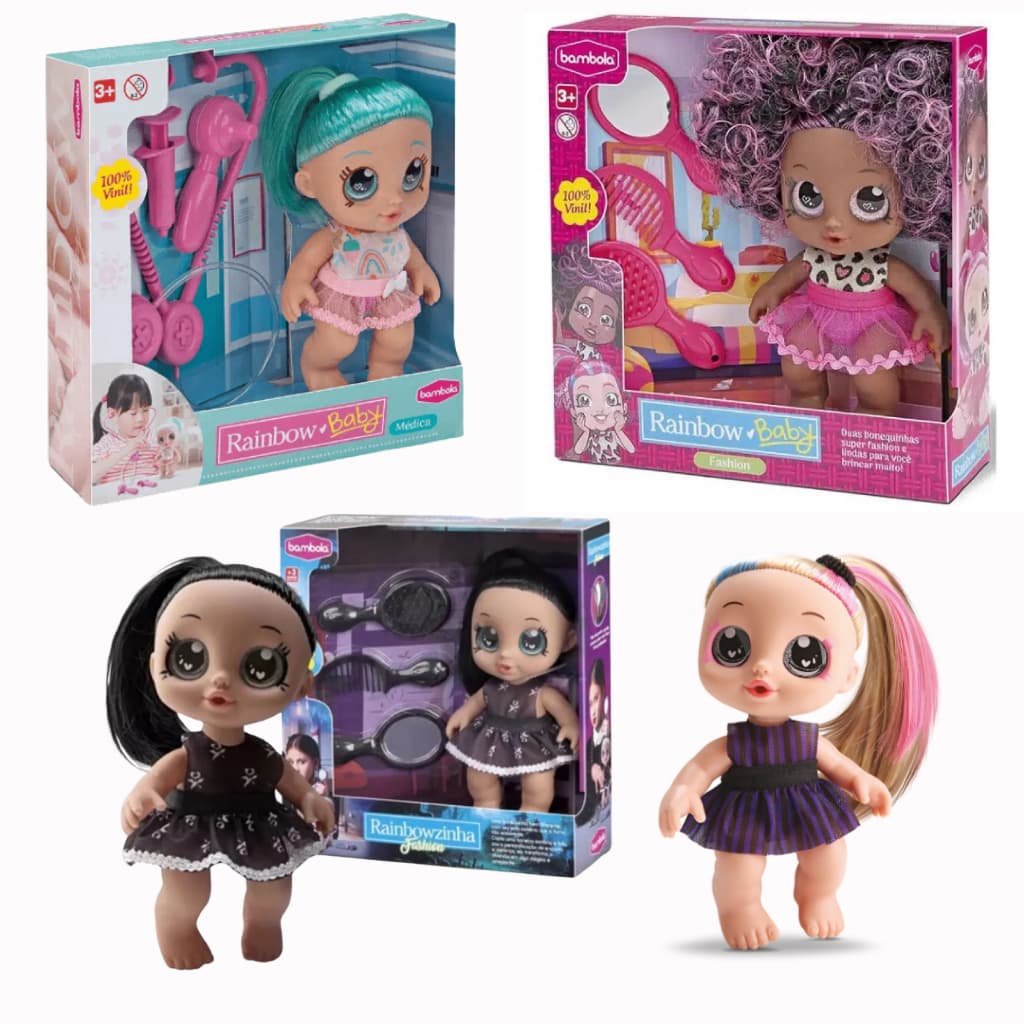 Boneca Rainbow Baby Fashion - Cabelos Coloridos e Acessórios - Brinquedo perfeito para meninas