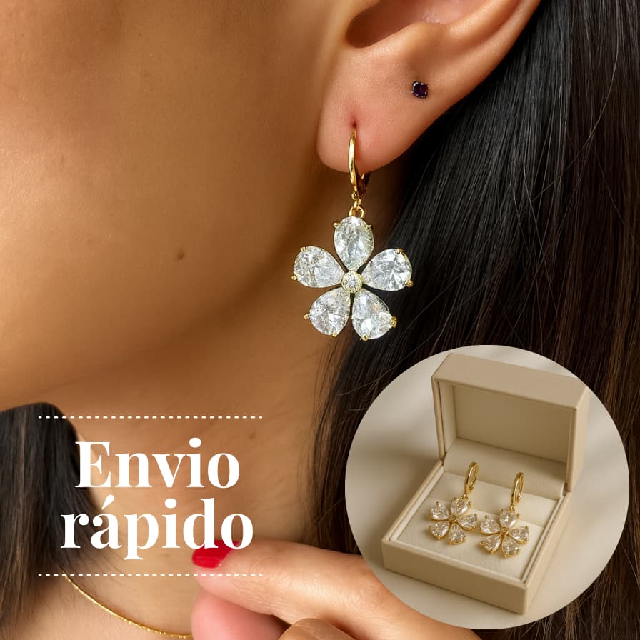 Brinco flor zircônia argola clip feminino médio pedra semijoias dourado brincos - ENVIO IMEDIATO