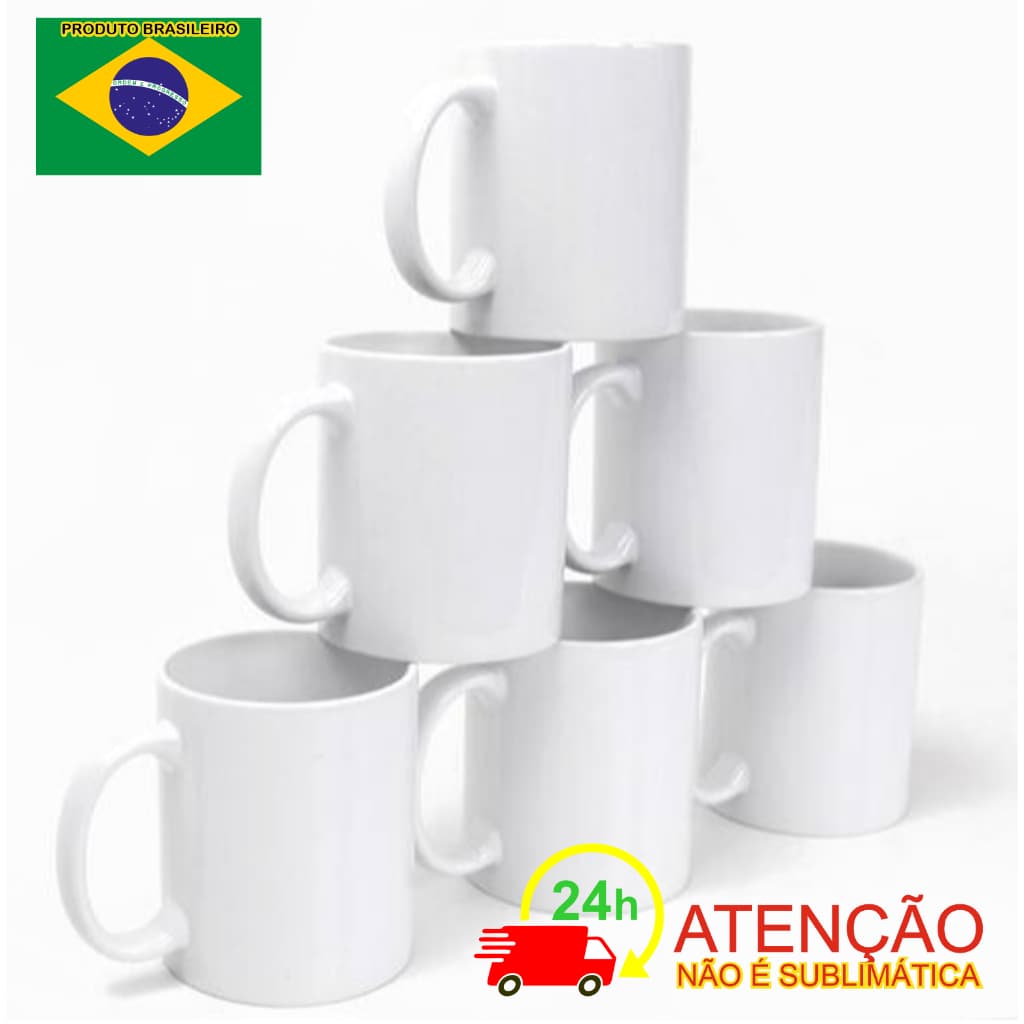 6 unidades de Caneca Branca Liso Absoluto: Porcelana 360ml (Modelo Não Sublimável)