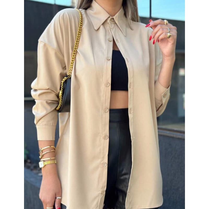 Camisa Feminina Manga Longa Social Com Botão Listrada Risca de Giz