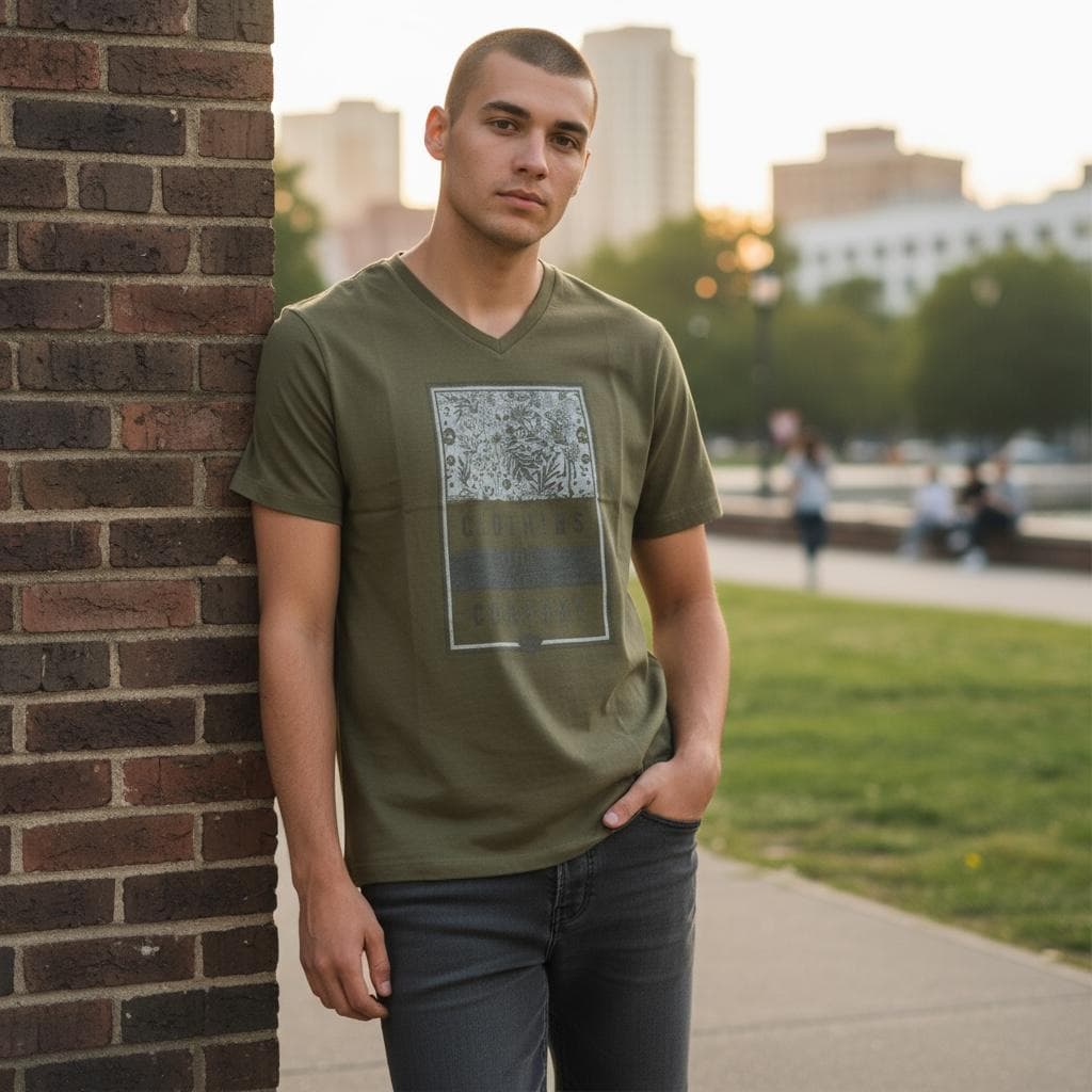 Camiseta Masculina Com Gola V Tecido Algodão Premium Dia a Dia Confortável