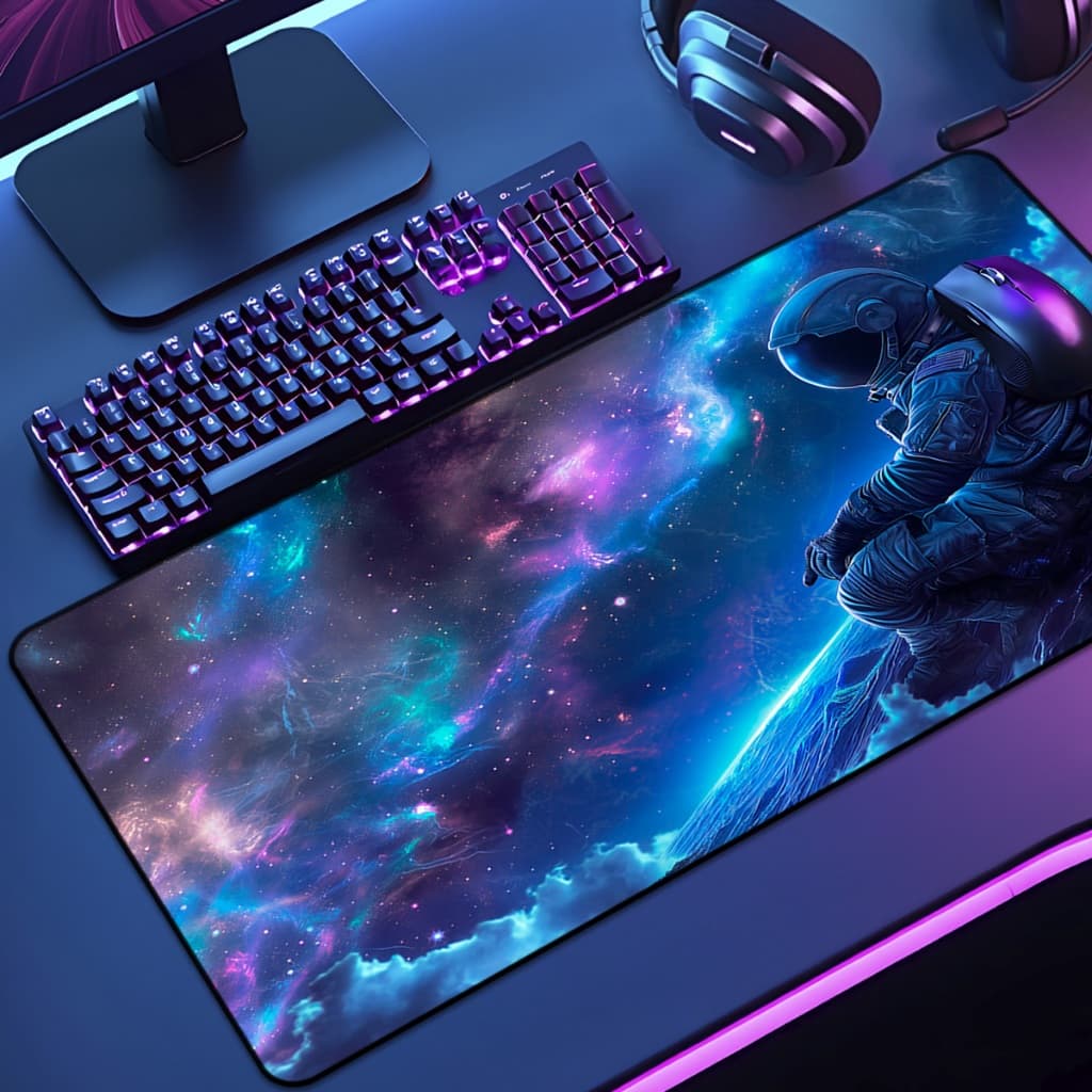 Mouse Pad Grande Astronauta 65x30 70x35 80x35 90x40 90x50 120x60 Antiderrapante Borda Costurada