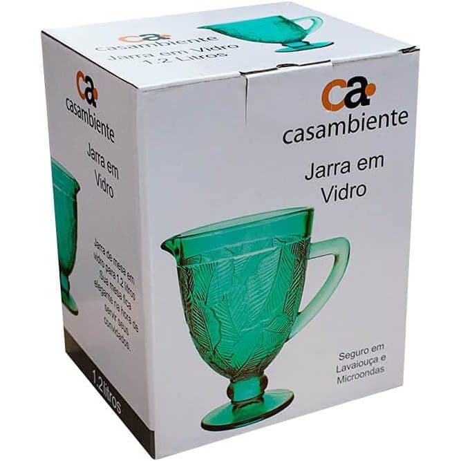 Jarra Vidro Casambiente 1200ML  - Design Folhas Verde