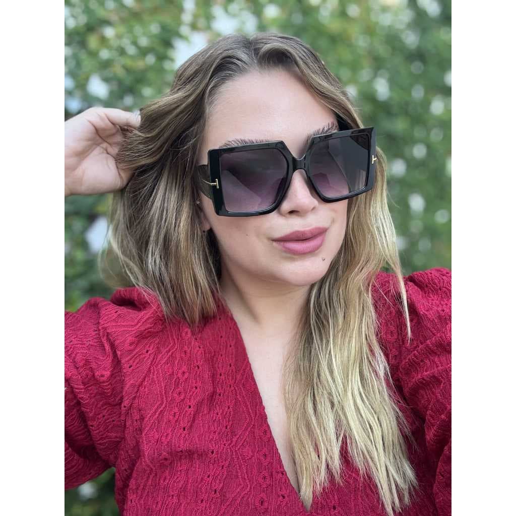 Óculos De Sol Oversized Quadrado Femininos Preto Retro Vintage Grande Armação Gradiente Espelho Armação resistente Luxo
