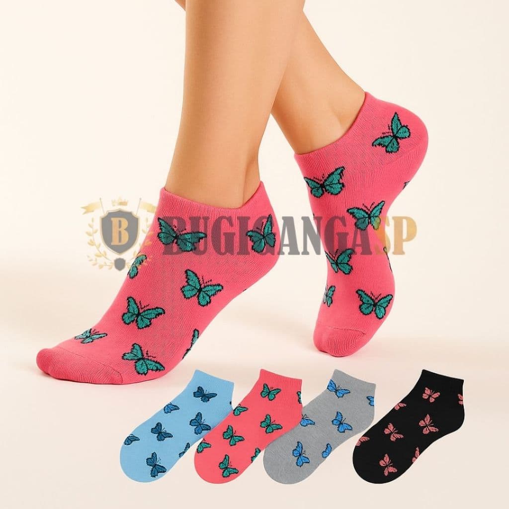 Kit até 18 Pares de Meias Soquete Feminina Estampada Cores Estilosas e Delicadas