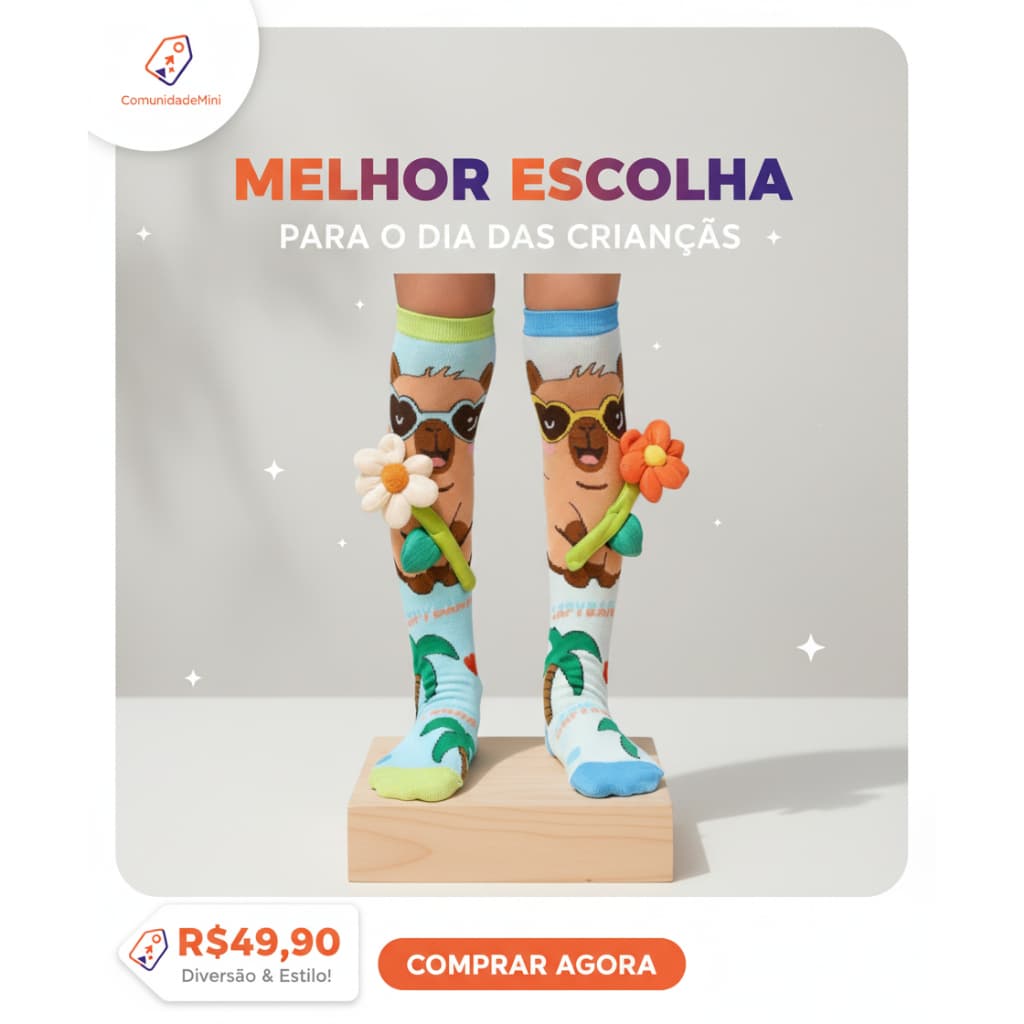 Meia 3D Personagem Infantil Unissex Antiderrapante | Quentinhas, Divertida Par | Presente Dia Das Crianças