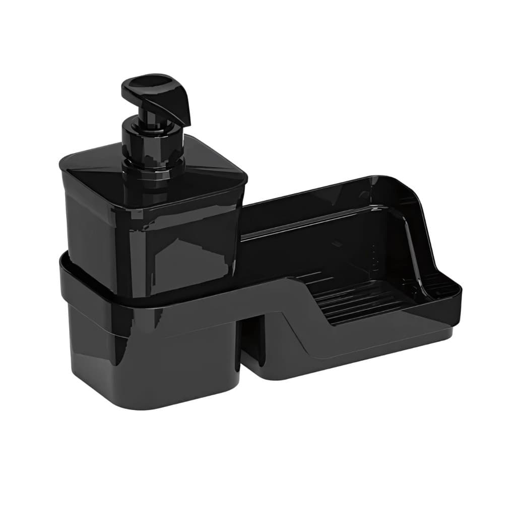 Porta Detergente com Porta Esponja 500ml | Dispenser e Organizador de Pia Cozinha Preto | Branco | Cinza
