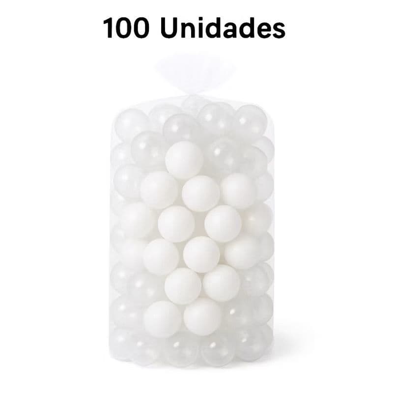 100 Unidades de Bolinha Plástica (Branca e Transparente) Piscina Promoção 15, 25, 50 e 100 - Não Amassam
