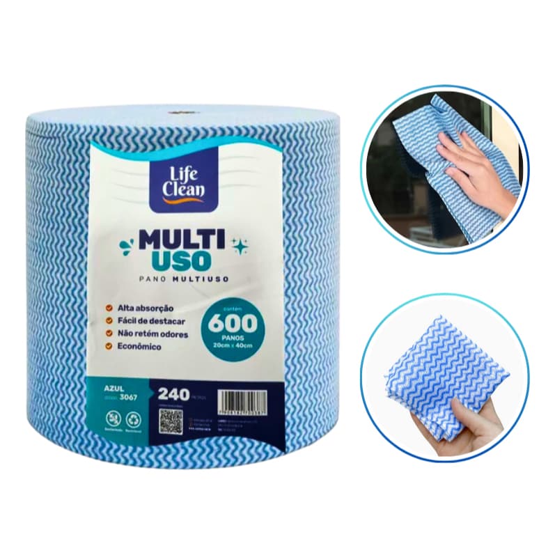 Pano Multiuso Life Clean Rolo 240m Microfibra Perfex 600pano Cor Azul