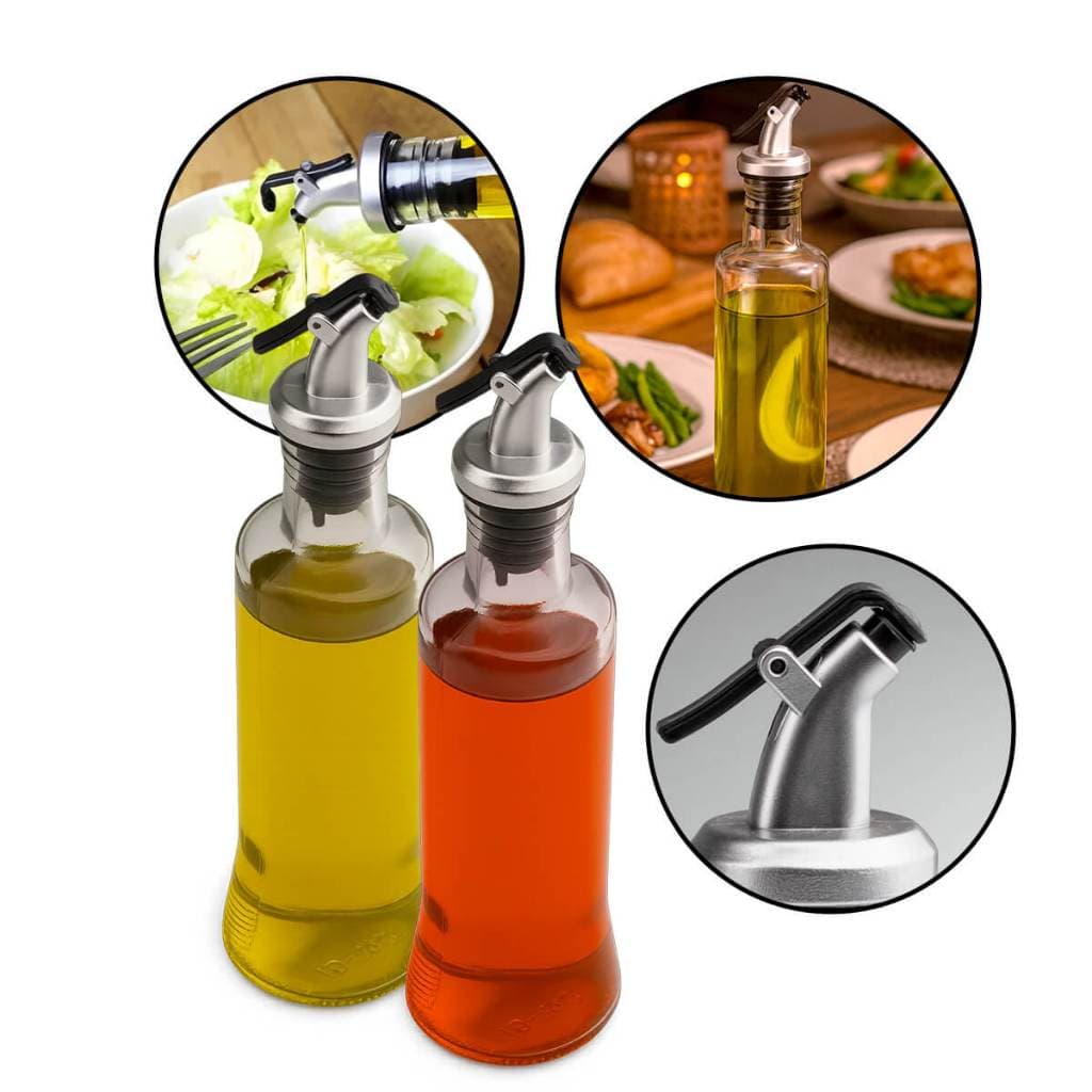 Kit 2 Galheteiros Porta Azeite e Vinagre de Vidro com Tampa