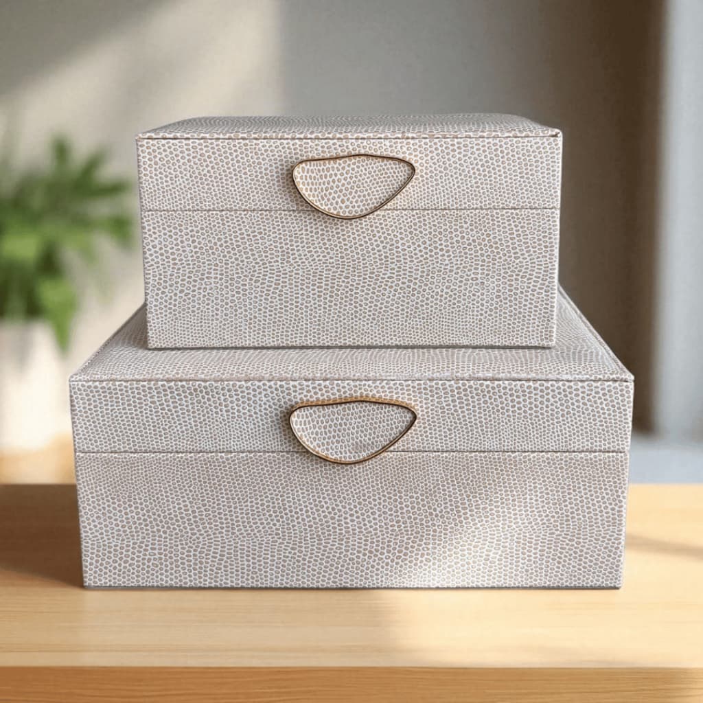 Kit 2x Caixas Decorativas, Porta Joias, Bege 17,5cm e 22,5cm