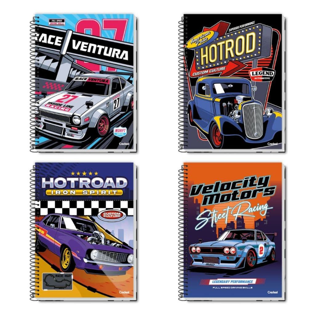 Caderno Pequeno 1/4 200 Folhas Super Cars CREDEAL