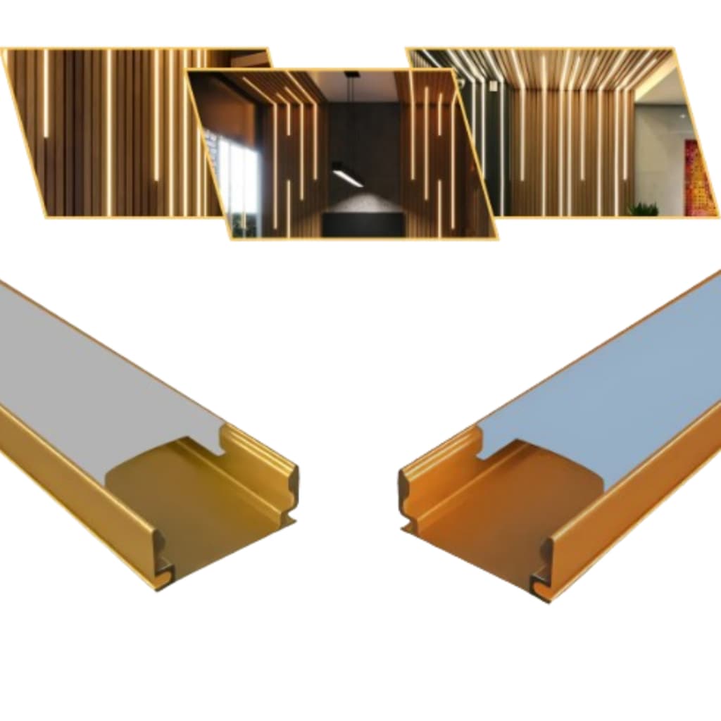 Perfil Aluminio De Led Dourado Sobrepor Slim 17x7mm 2m Dourado / Rosê Iluminação