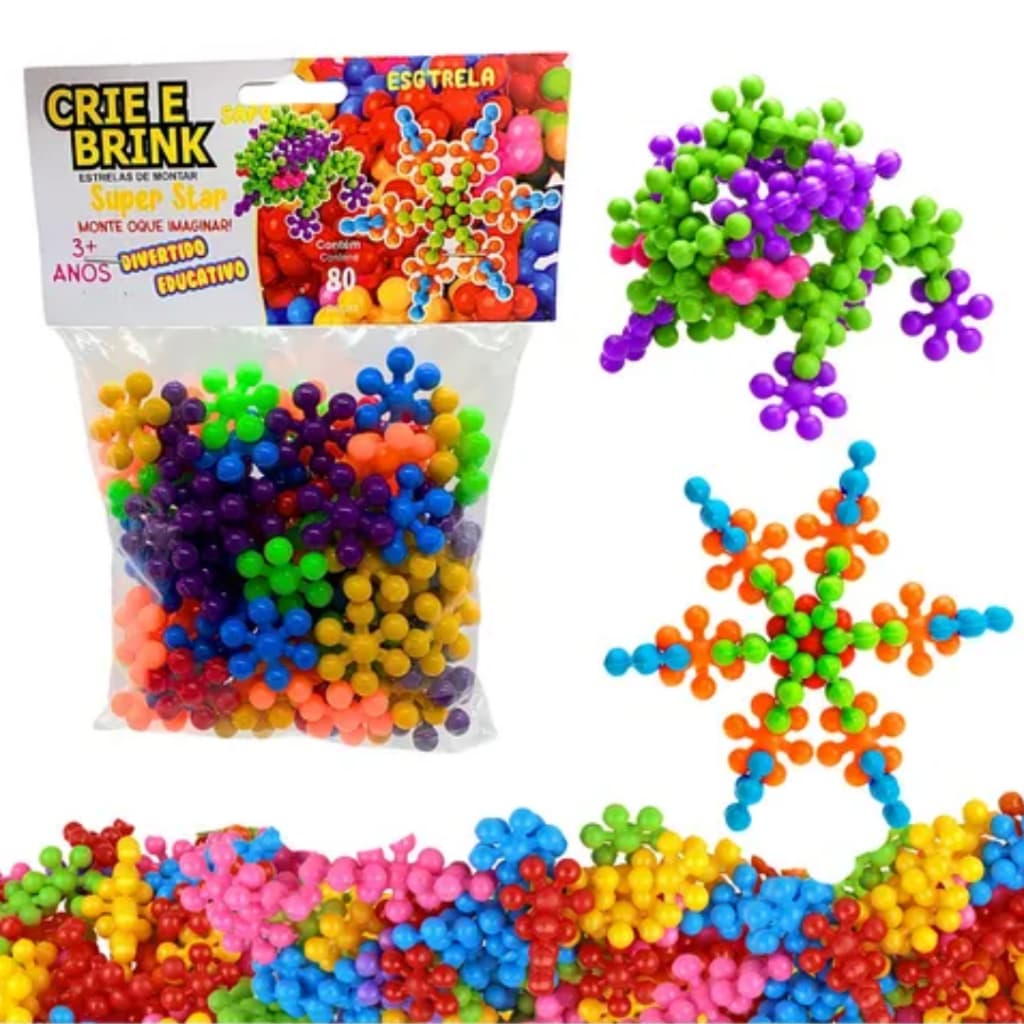 Estrelas de Montar Super Star 80 Peças Crie e Brink Brinquedo Educativo Infantil