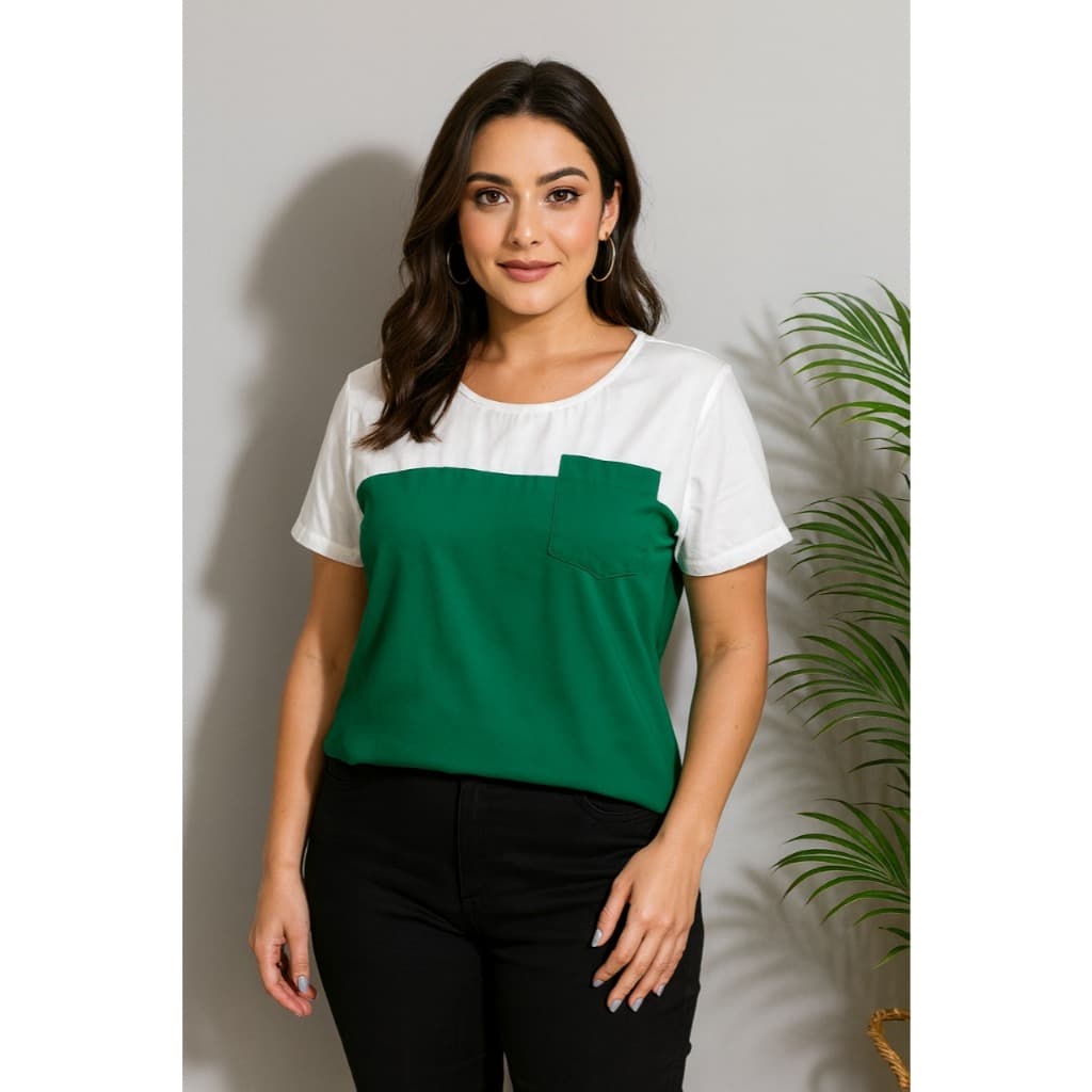 Camiseta Feminina com Bolso Duas Cores