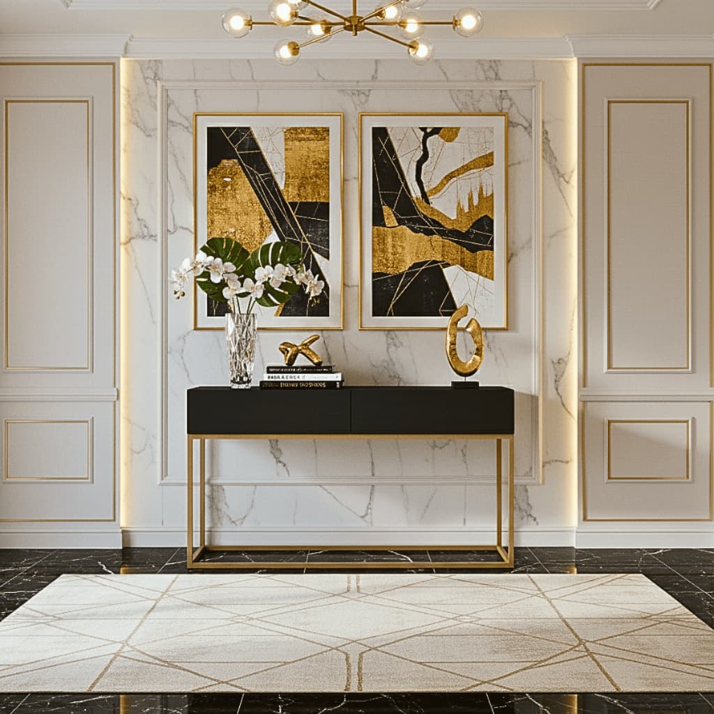 Aparador Eros Com 2 Gavetas Estilo Industrial 110 cm  Moderno Para Hall Entrada Base Dourada