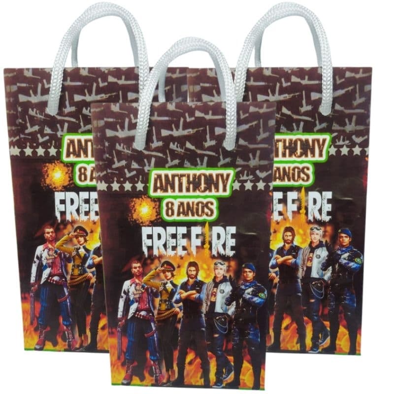 Sacolinha Personalizada Free Fire para lembrancinha festa de aniversário/ Papel Fotográfico