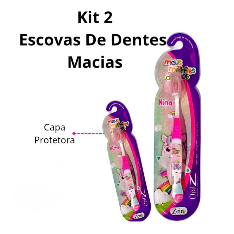 KIt 2 Escovas De Dentes Macias Unicornio  Criança Infantil