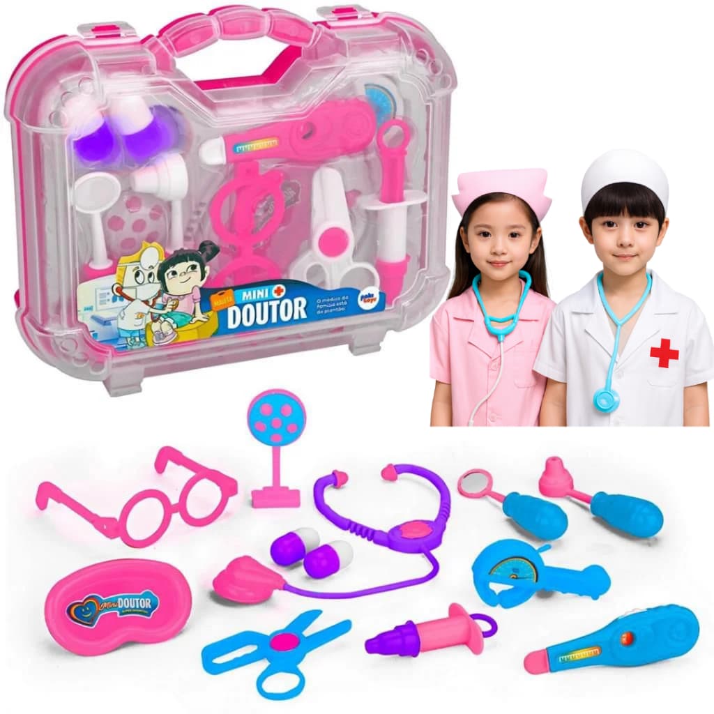 Kit Médico Infantil Maleta de Brinquedo - Profissões com acessórios - Presente Criança