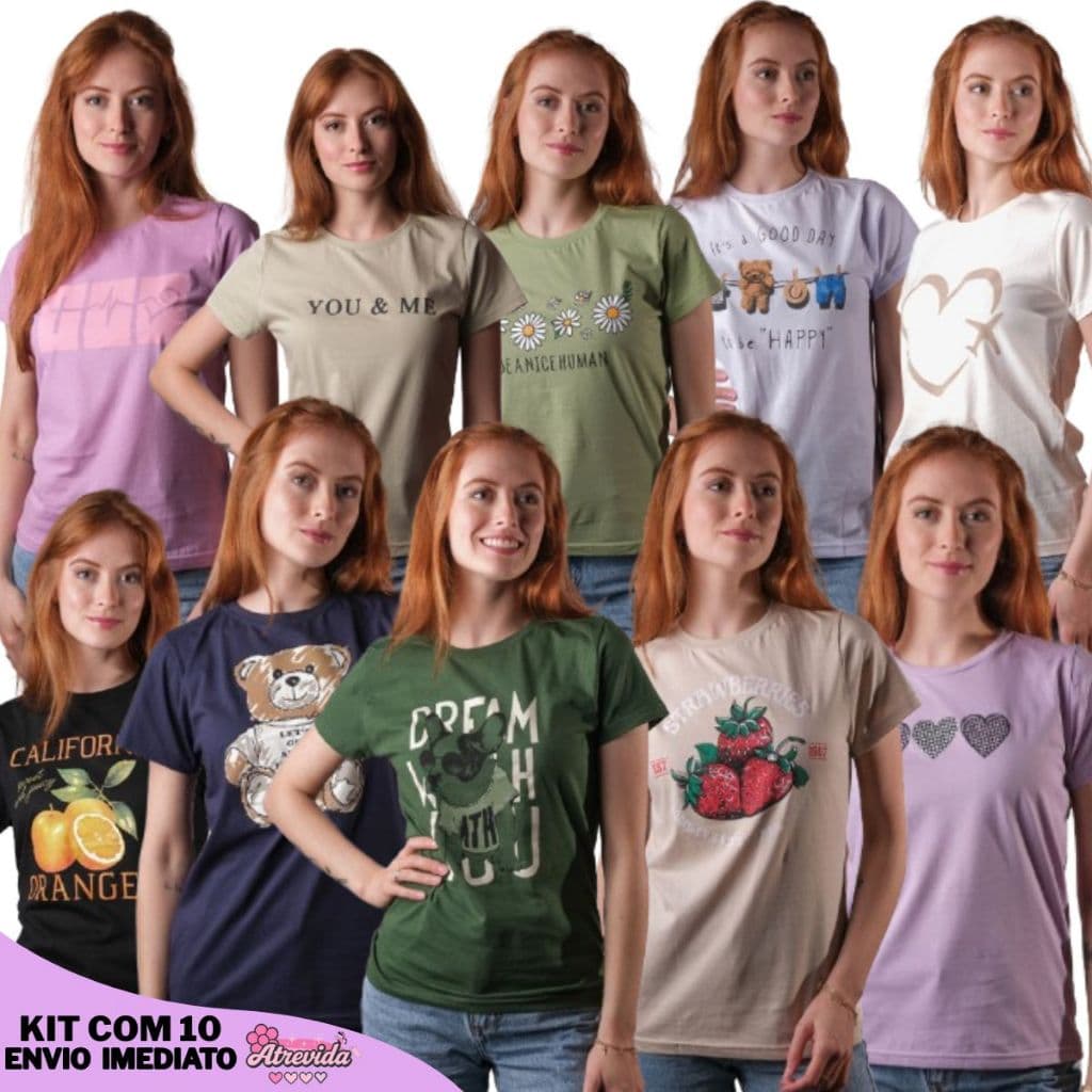 Kit 10 Baby Look 100% Algodão T Shirts Para o Dia a Dia Confortável Estampadas Sortidas