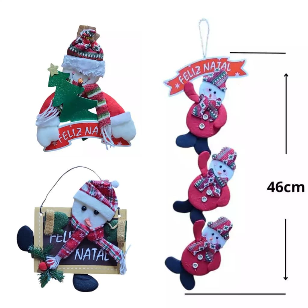enfeite decoração de Natalpra pendurar na porta com placa de  Feliz Natal boneco de neve