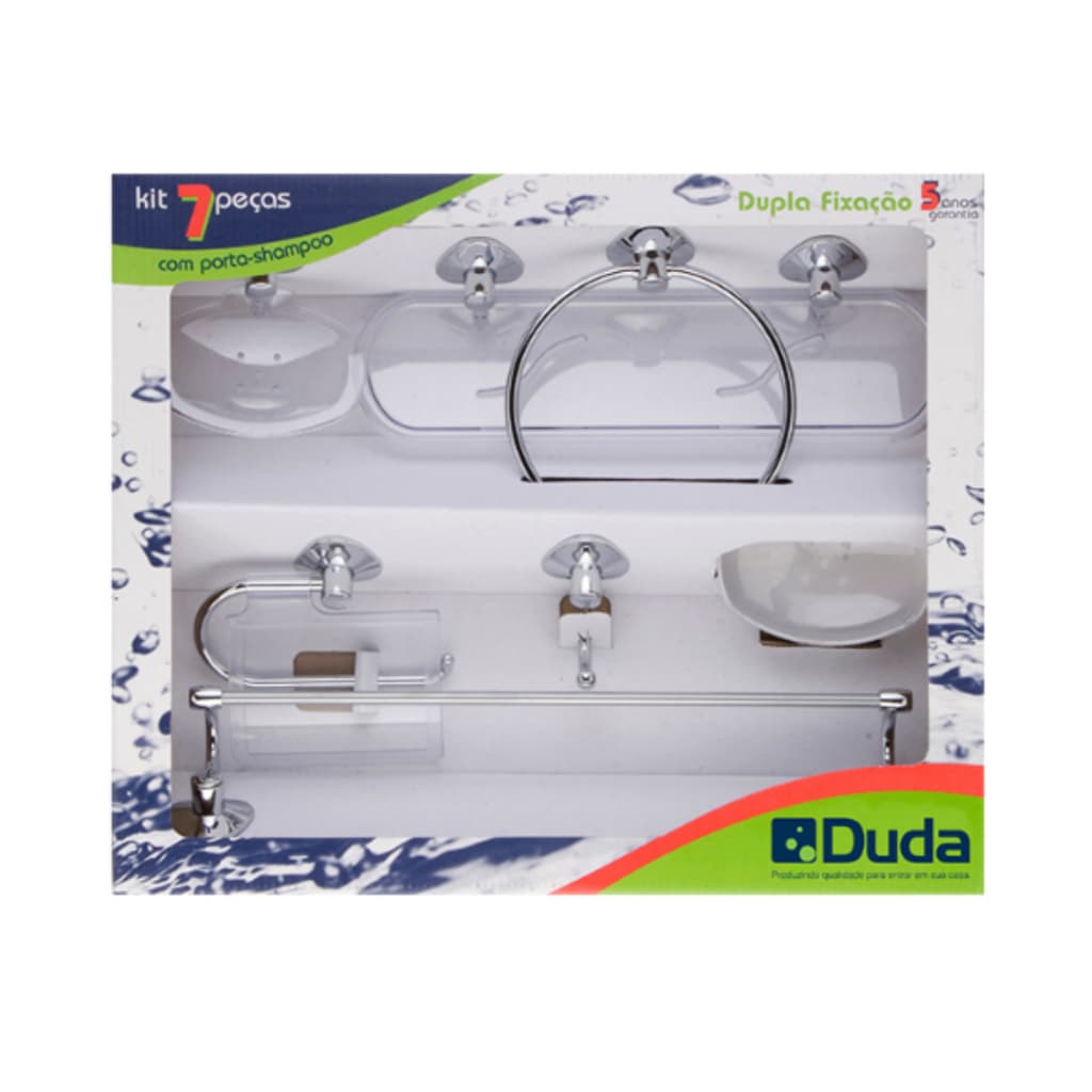 Kit Acessórios de Banheiro Cromado/Transparente 7 peças Duda