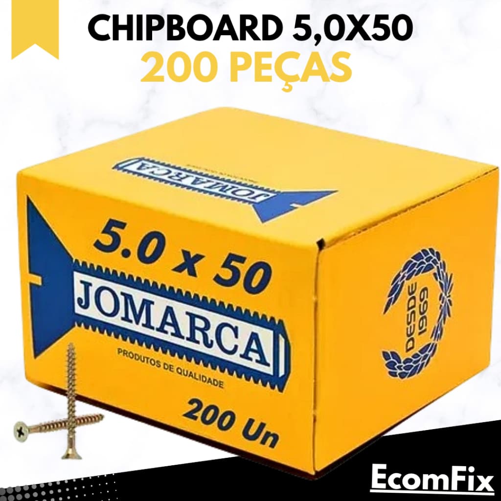 Parafuso Chipboard 5,0 X 50  Chata Phillips para Madeira - Caixa Com 200 Peças - JOMARCA