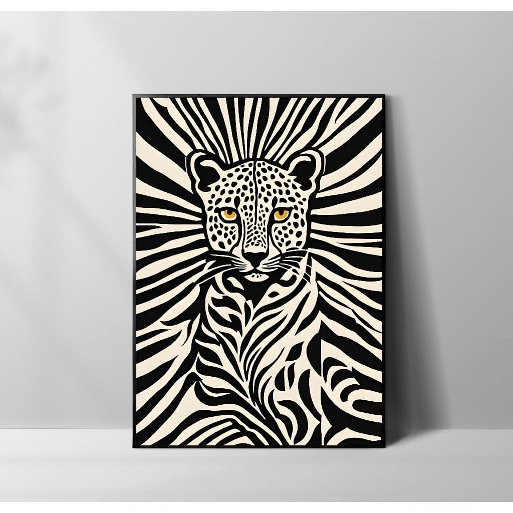 Quadro Decorativo Placa MDF Felino Preto e Branco