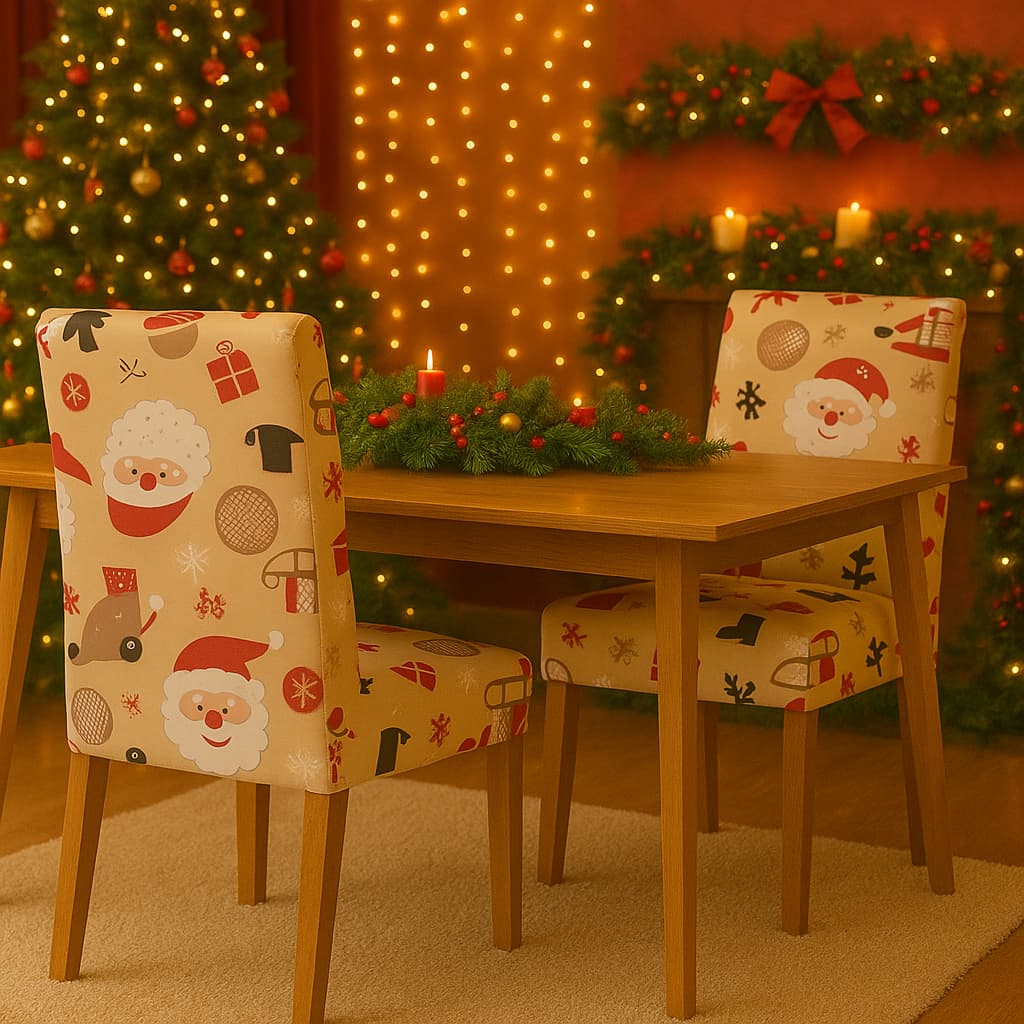 Capa de Cadeira Natalina – Spandex Elástico Ajustável, Várias Estampas Lindíssimas