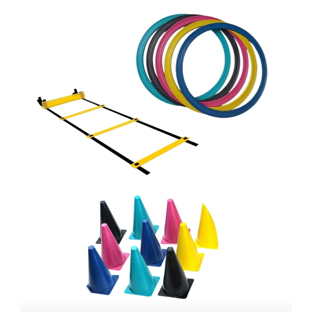 Kit Treino Funcional Exercícios Agilidade Atividades Lúdicas 1 Escada, 5 Cones 5 Argolas