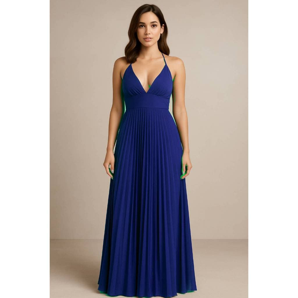 Vestido Madrinha de Casamento Formatura e Festas Longo Plissado Decote e Alça Fina