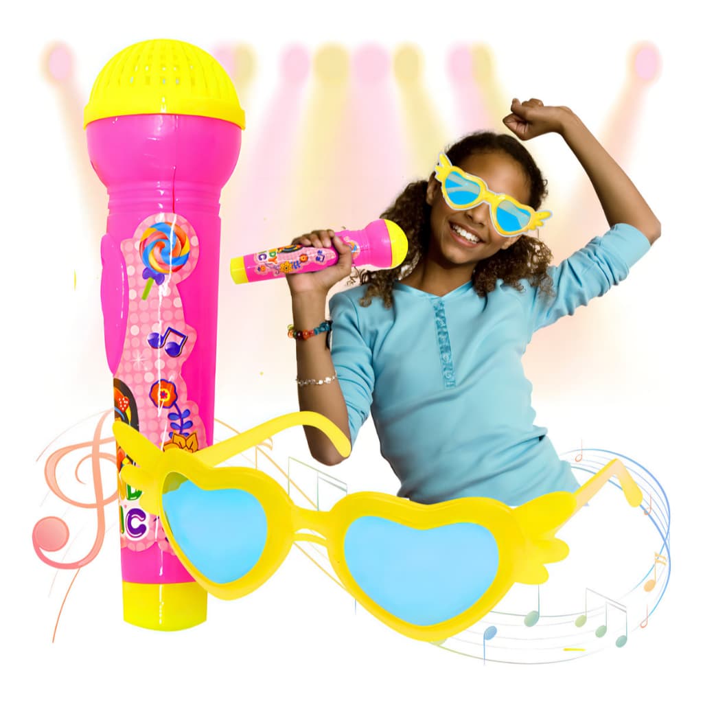 Microfone Infantil Pop Star Com Óculos Som E Luz Menina Brinquedo Musical