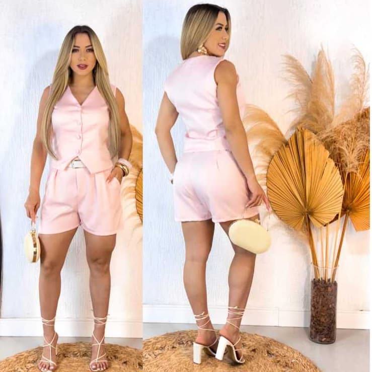 CONJUNTO SHORT COM COLETE ALFAITARIA FEMENINO COM CIMTO