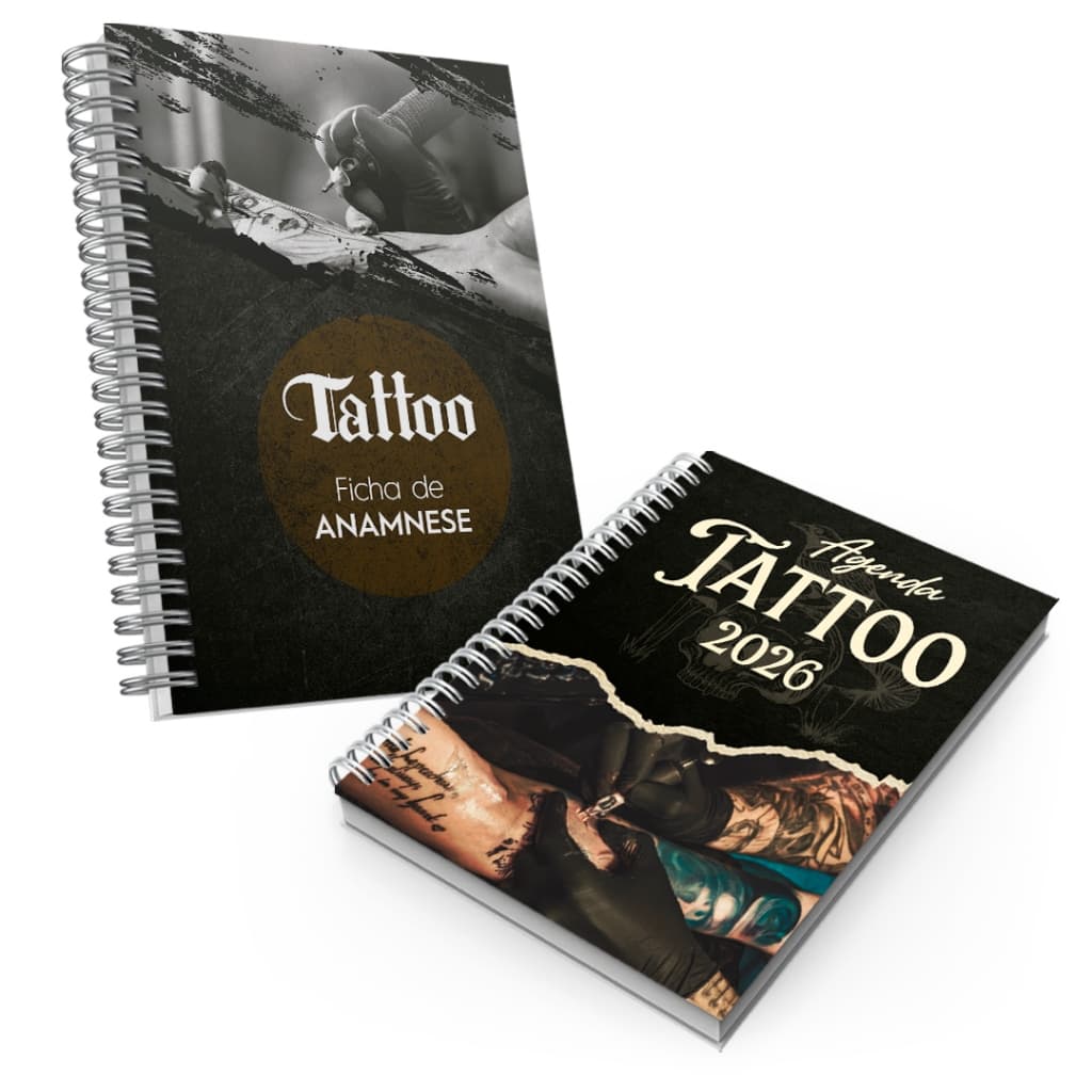 Kit Agenda Tatuador ficha anamnese tattoo piercing capa dura