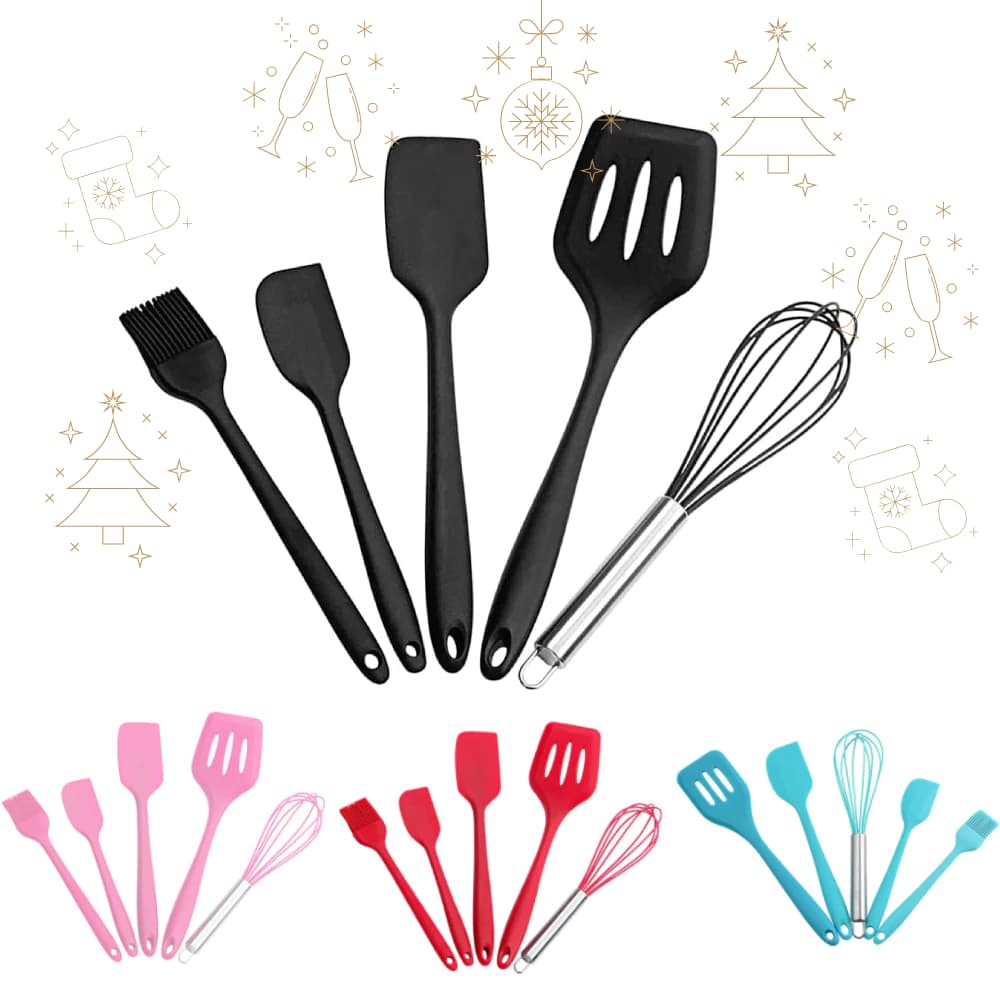 Kit 5 Peças utensílios de cozinha silicone  Colher Espátula Fue Pequena Pincel Batedores de ovos Jogo