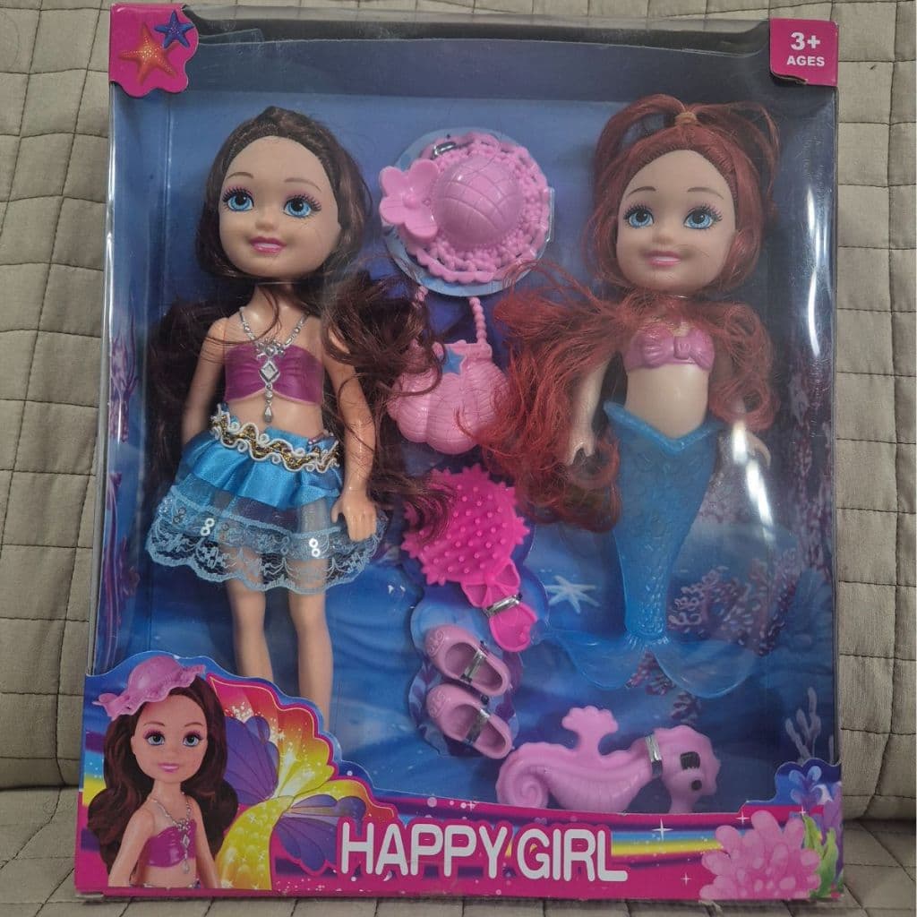 Bonecas Princesas Sereia Happy Girl C/ Cavalo-Marinho e Acessórios