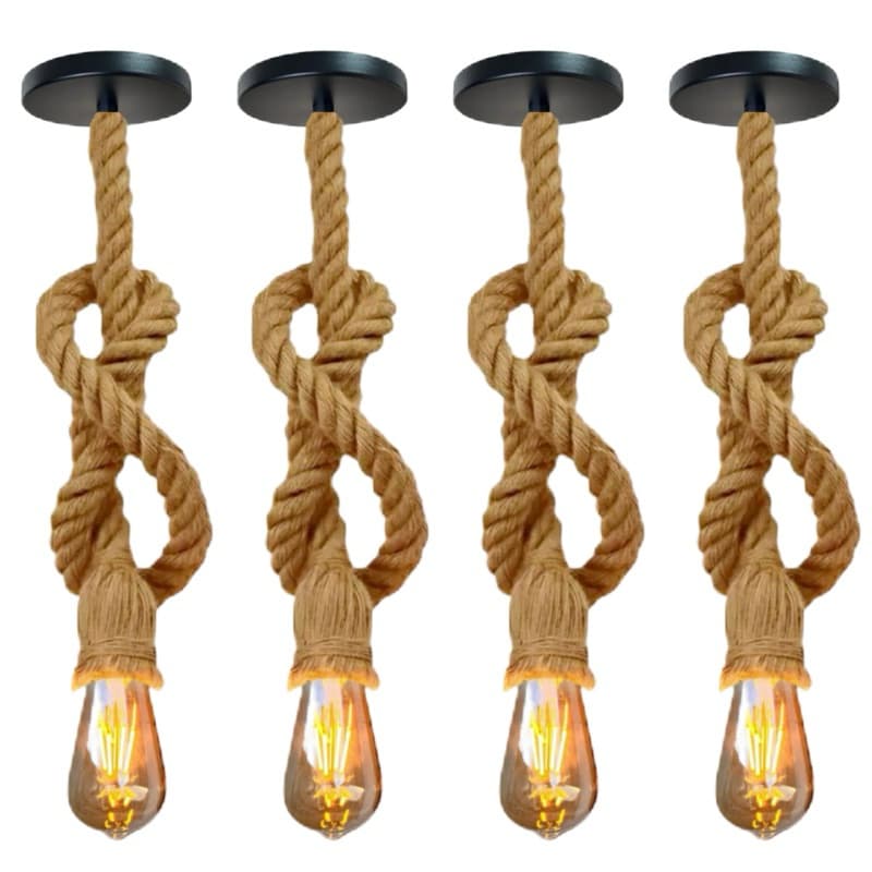4 Luminárias Pendentes de Teto Lustre em Corda Sisal 1,10m Rústicas Retrô Vintage Industrial