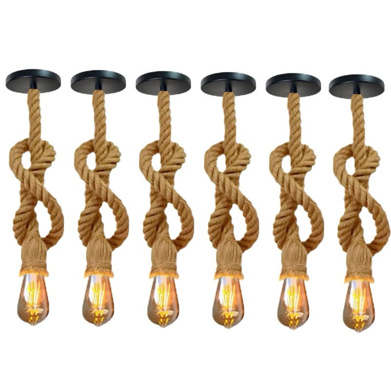 Kit 6 Luminárias Pendente de Teto Corda 1,10m Iluminação Rústica Retrô Vintage Industrial Decorativa