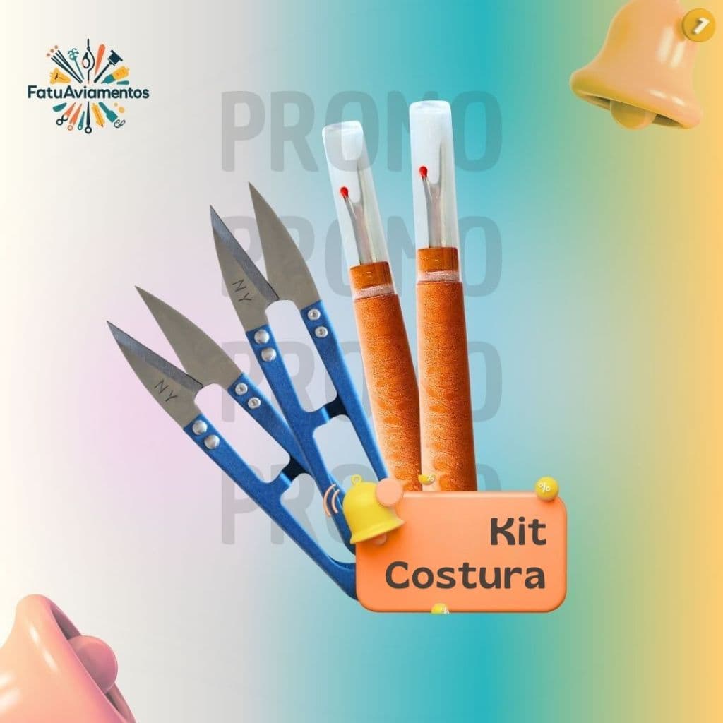 Kit de Costura 2 Tesouras de Arremate 2 Abridores de Casa Pic Bordado Artesanato Acabamento