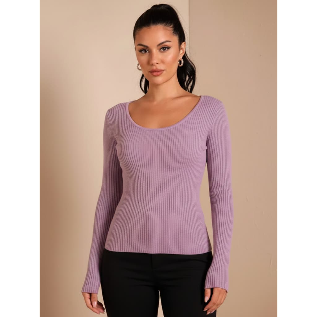 Blusa Feminina Manga Longa Blusa de Frio Cacharel Gola Redonda Blusa Justa Feminina Manga Longa