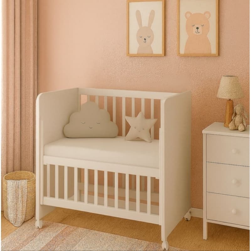 Mini Berço De Bebê Portátil Bedside Branco Com Grade Móvel E Colchão