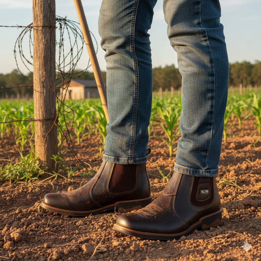 Bota Botina Masculina solado Costurado Texas Texana Country bordada em Couro legitimo Rc