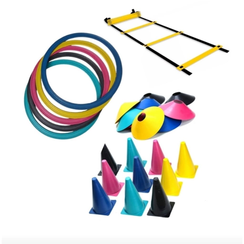 KIT AGILIDADE TREINO FUNCIONAL 1 ESCADA GRANDE 10 CONES- 10 CHAPEU-10 ARGOLAS